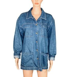 Joanna Vtg Jean Jacket Patch Pockets Cotton Button Down Oversized Boxy Fit SZ M